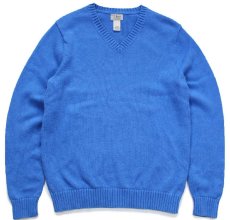 画像1: L.L.Bean 無地 Vネック コットンニット セーター 青 M-T (1)