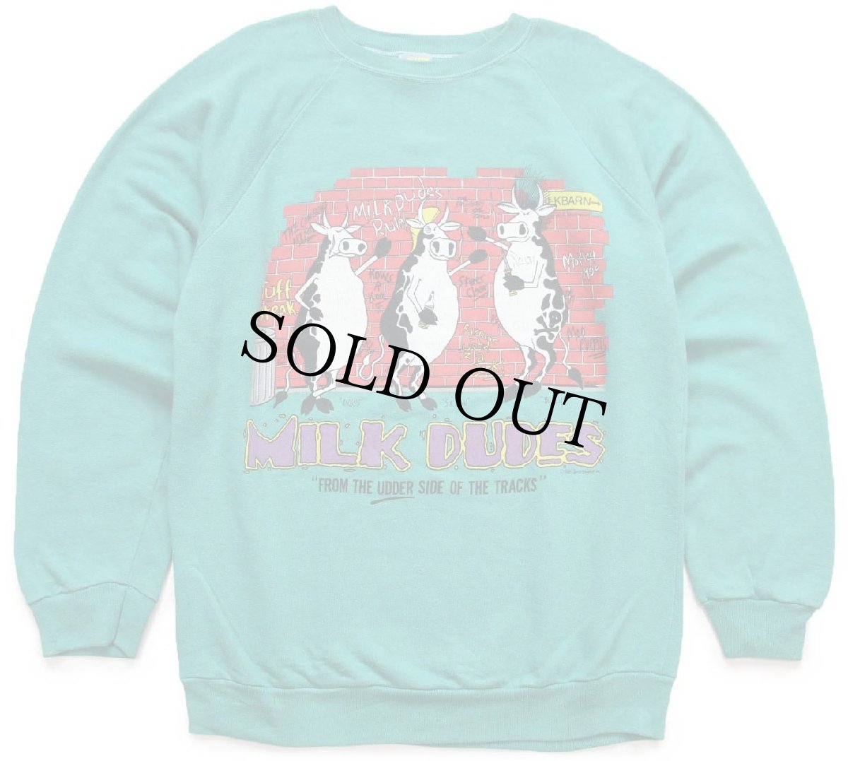 画像1: 80s MILK DUDES 牛 イラスト スウェット グリーン L (1)