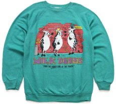 画像1: 80s MILK DUDES 牛 イラスト スウェット グリーン L (1)