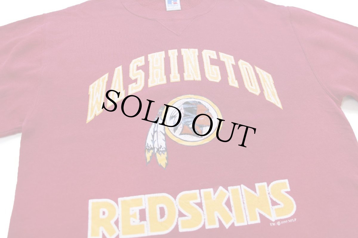 画像3: 90s USA製 RUSSELLラッセル NFL WASHINGTON REDSKINS インディアンヘッド ひび割れプリント 前V スウェット バーガンディ M (3)