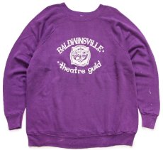 画像1: 80s USA製 BALDWINSVILLE theatre guild ツーフェイス ひび割れプリント ペンキ飛び スウェット 紫 XL (1)