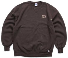画像1: 90s USA製 RUSSELL ATHLETIC ラッセル ロゴ刺繍 ペンキ飛び 前V スウェット 焦げ茶 L (1)