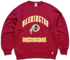 画像1: 90s USA製 RUSSELLラッセル NFL WASHINGTON REDSKINS インディアンヘッド ひび割れプリント 前V スウェット バーガンディ M (1)