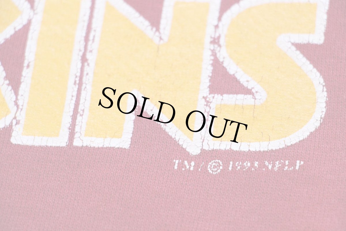 画像4: 90s USA製 RUSSELLラッセル NFL WASHINGTON REDSKINS インディアンヘッド ひび割れプリント 前V スウェット バーガンディ M (4)