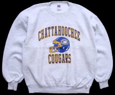 画像1: 90s USA製 RUSSELLラッセル CHATTAHOOCHEE COUGARS アメフト 前V スウェット 杢ライトグレー L (1)