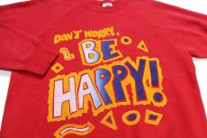 画像3: 90s USA製 DON'T WORRY, BE HAPPY! メッセージ スウェット 赤 L (3)