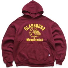 画像1: 90s RUSSELLラッセル GLASSBORO Midget Football ブルドッグ マスコット スウェットパーカー バーガンディ L★フーディー (1)