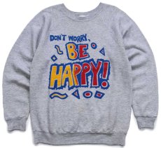 画像1: 90s USA製 DON'T WORRY, BE HAPPY! メッセージ スウェット 杢グレー L (1)