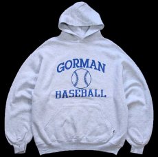 画像1: 90s USA製 RUSSELLラッセル GORMAN BASEBALL ベースボール ペンキ飛び スウェットパーカー 杢ライトグレー L★フーディー (1)