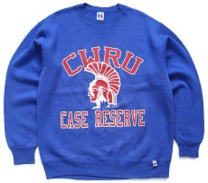 画像1: 90s USA製 RUSSELLラッセル CWRU CASE RESERVE ナイト ひび割れプリント 前V スウェット 青 L (1)