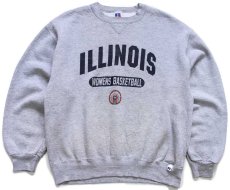 画像1: 90s USA製 RUSSELLラッセル ILLINOIS WOMENS BASKETBALL インディアンヘッド ロゴ 前V スウェット 杢グレー L (1)