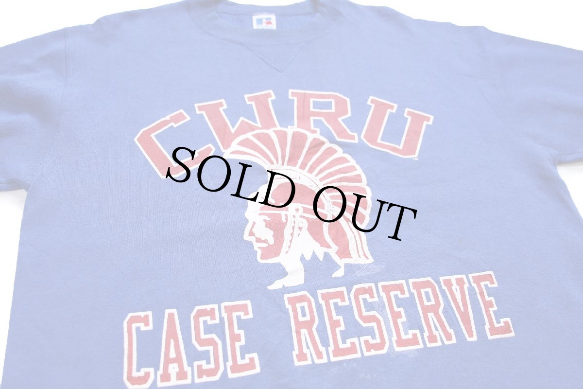画像3: 90s USA製 RUSSELLラッセル CWRU CASE RESERVE ナイト ひび割れプリント 前V スウェット 青 L (3)