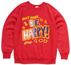 画像1: 90s USA製 DON'T WORRY, BE HAPPY! メッセージ スウェット 赤 L (1)