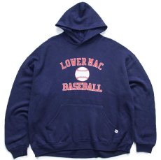 画像1: 90s メキシコ製 RUSSELLラッセル LOWER MAC BASEBALL ベースボール スウェットパーカー 紺 XL★フーディー (1)