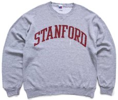 画像1: 90s メキシコ製 RUSSELLラッセル STANFORD ペンキ飛び 前V スウェット 杢グレー L (1)
