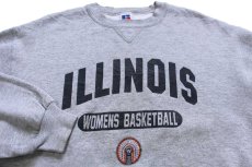 画像3: 90s USA製 RUSSELLラッセル ILLINOIS WOMENS BASKETBALL インディアンヘッド ロゴ 前V スウェット 杢グレー L (3)