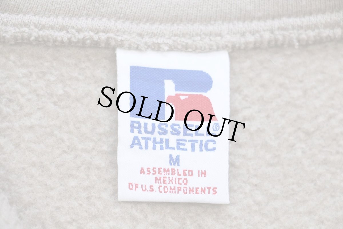 画像4: 90s メキシコ製 RUSSELLラッセル 無地 ハイネック ハーフジップ スウェット グレーベージュ M★ブランク (4)