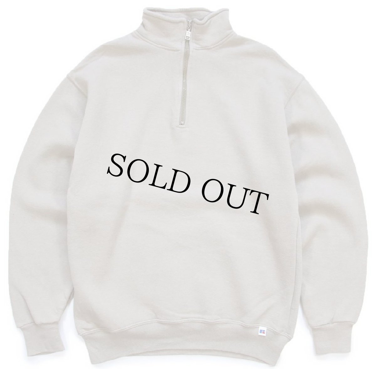 画像1: 90s メキシコ製 RUSSELLラッセル 無地 ハイネック ハーフジップ スウェット グレーベージュ M★ブランク (1)