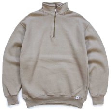 画像1: 90s メキシコ製 RUSSELLラッセル 無地 ハイネック ハーフジップ スウェット グレーベージュ M★ブランク (1)