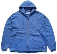 画像1: 90s USA製 RUSSELLラッセル スウェット ジップパーカー ブルーグレー XXL★特大 フーディー ブランク (1)