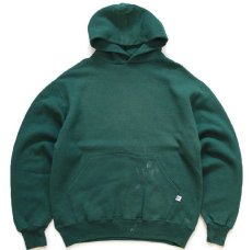 画像1: 90s USA製 RUSSELLラッセル 無地 ペンキ飛び スウェットパーカー 緑 M★フーディー ブランク (1)