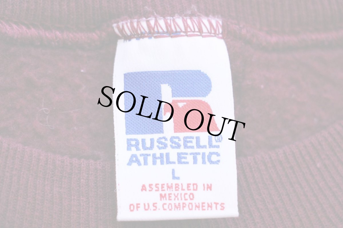 画像4: 90s メキシコ製 RUSSELLラッセル CHOTEAU BULLDOGS ブルドッグ マスコット刺繍 前V スウェット バーガンディ L (4)