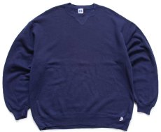 画像1: 90s USA製 RUSSELLラッセル 無地 前V スウェット 紺 XL★A ブランク (1)