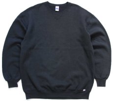 画像1: 90s USA製 RUSSELLラッセル 無地 前V スウェット 黒 XLT★ブランク (1)
