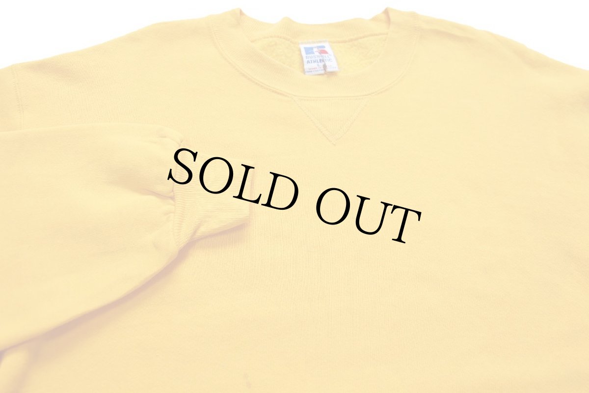 画像3: 90s USA製 RUSSELLラッセル 無地 前V スウェット 濃黄 L★ブランク (3)