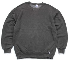 画像1: 90s メキシコ製 RUSSELLラッセル 無地 前V スウェット 杢グリーングレー LT★ブランク (1)