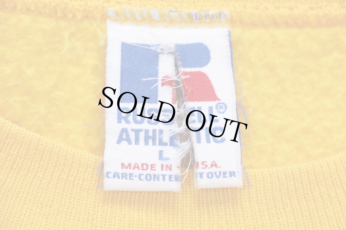 画像4: 90s USA製 RUSSELLラッセル 無地 前V スウェット 濃黄 L★ブランク (4)