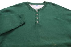 画像3: 90s USA製 RUSSELLラッセル 無地 ヘンリーネック スウェット 緑 XL★ブランク (3)
