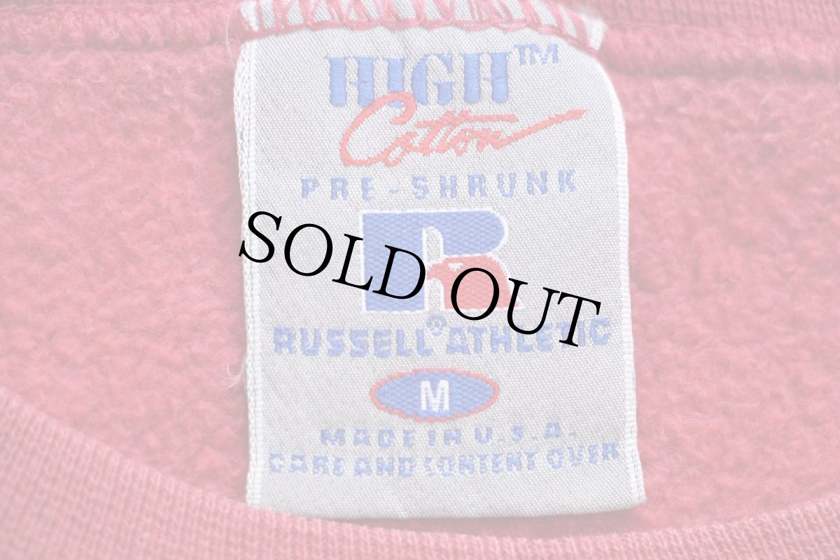 画像4: 90s USA製 RUSSELLラッセル 無地 前V スウェット ワインレッド フェード M★ブランク (4)