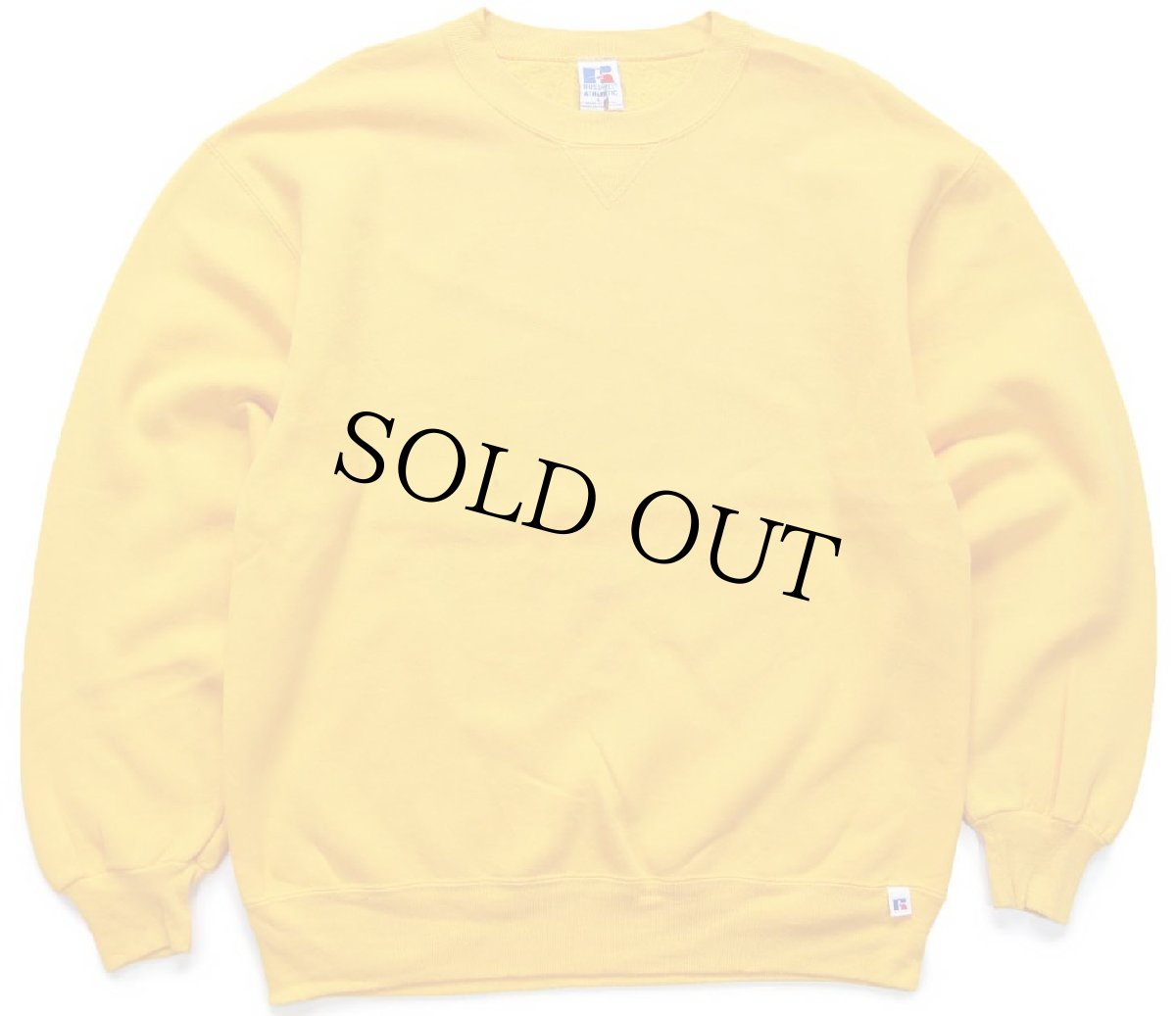 画像1: 90s USA製 RUSSELLラッセル 無地 前V スウェット 濃黄 L★ブランク (1)