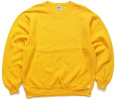 画像1: 90s USA製 RUSSELLラッセル 無地 前V スウェット 濃黄 L★ブランク (1)