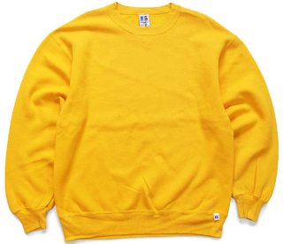 90s USA製 RUSSELLラッセル 無地 前V スウェット 濃黄 L☆ブランク