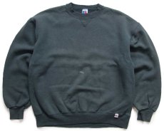 画像1: 90s USA製 RUSSELLラッセル 無地 前V スウェット グリーングレー フェード L★ブランク (1)