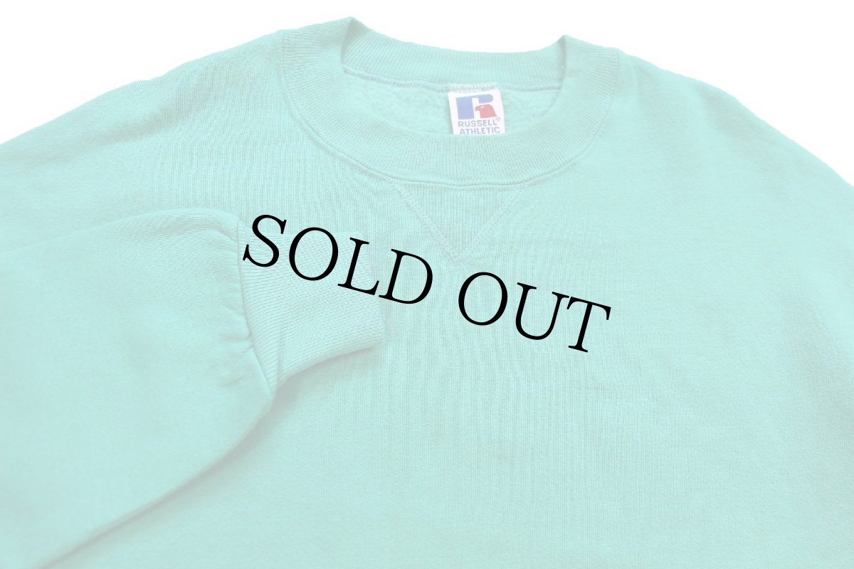 画像3: 90s USA製 RUSSELLラッセル 無地 前V スウェット エメラルドグリーン XL★ブランク (3)
