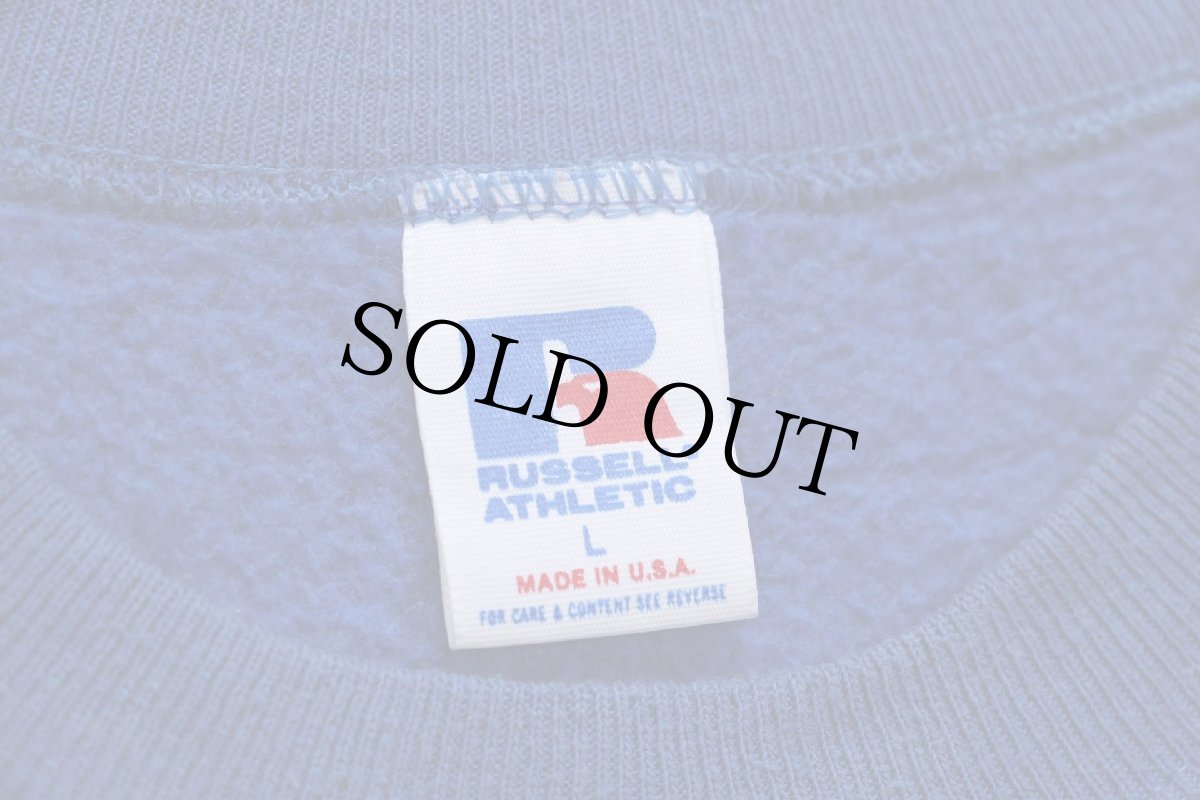 画像4: 80s USA製 RUSSELLラッセル 無地 前V スウェット 青 L★ブランク (4)