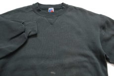 画像3: 90s USA製 RUSSELLラッセル 無地 前V スウェット グリーングレー フェード L★ブランク (3)