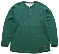 画像1: 90s USA製 RUSSELLラッセル 無地 ヘンリーネック スウェット 緑 XL★ブランク (1)