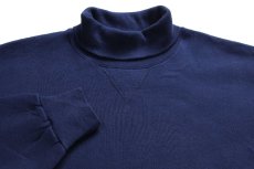画像3: 90s USA製 RUSSELLラッセル 無地 タートルネック 前V スウェット 紺 XL★ブランク (3)