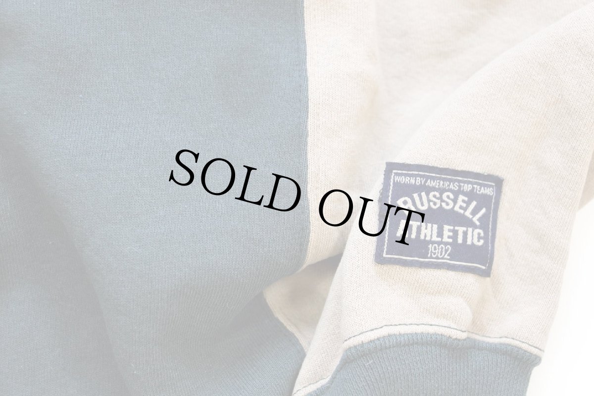 画像5: 90s USA製 RUSSELLラッセル ツートン 切り替え 前V スウェット グレーベージュ×グリーングレー XL (5)