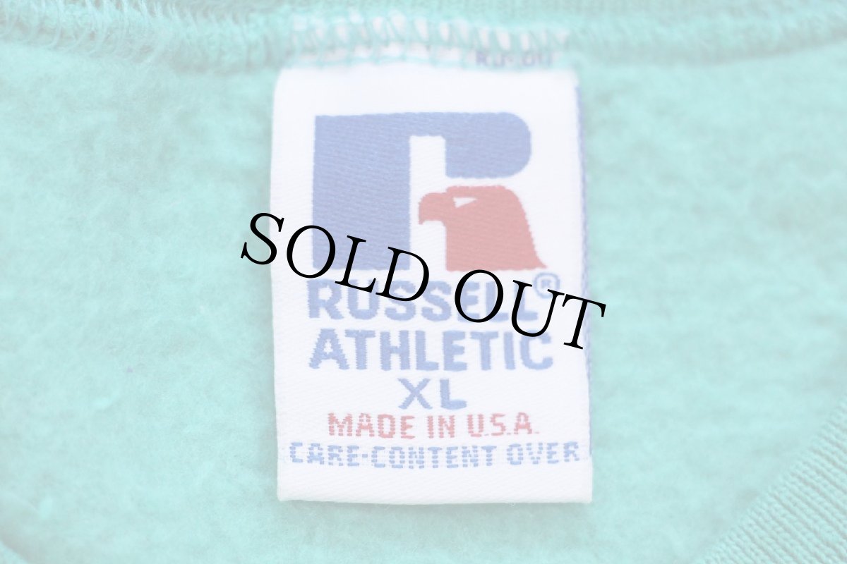 画像4: 90s USA製 RUSSELLラッセル 無地 前V スウェット エメラルドグリーン XL★ブランク (4)