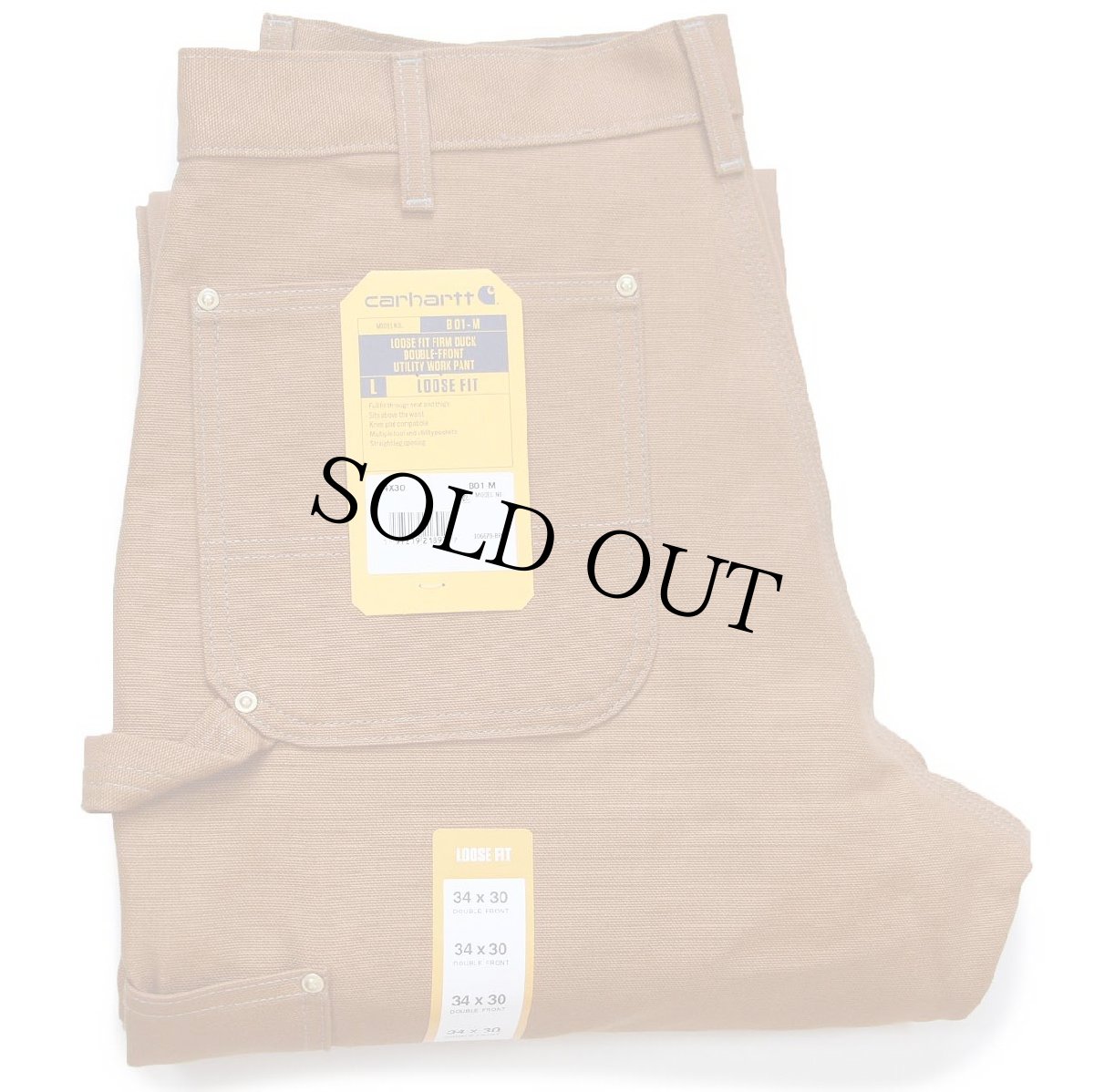 画像1: 新品★USA製 carharttカーハート ダブルニー ダック地 ペインターパンツ 茶 W34 L30 (1)