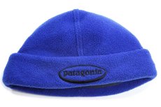 画像2: 00s patagoniaパタゴニア オーバルロゴ刺繍 フリースキャップ 青 M (2)