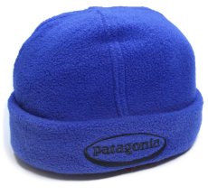 画像1: 00s patagoniaパタゴニア オーバルロゴ刺繍 フリースキャップ 青 M (1)