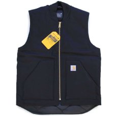 画像1: 新品★carharttカーハート V01 FIRM DUCK INSULATED RIB COLLAR VEST RELAXED FIT キルティングライナー ダックベスト 黒 S (1)