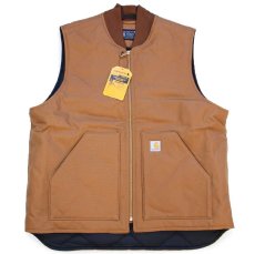 画像1: 新品★carharttカーハート V01 FIRM DUCK INSULATED RIB COLLAR VEST RELAXED FIT キルティングライナー ダックベスト 茶 L (1)