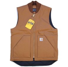 画像1: 新品★carharttカーハート V01 FIRM DUCK INSULATED RIB COLLAR VEST RELAXED FIT キルティングライナー ダックベスト 茶 S (1)